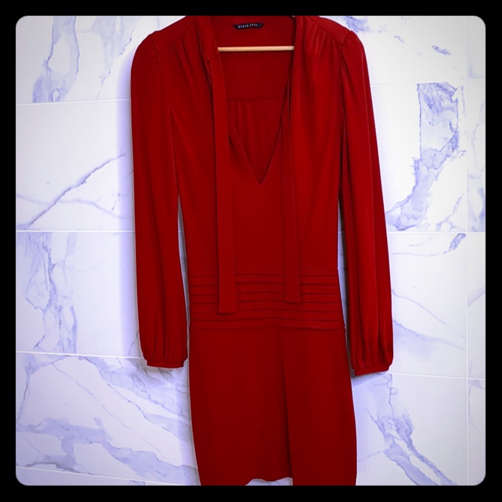 Black Halo Long Sleeve, Deep VNeck Red Dress